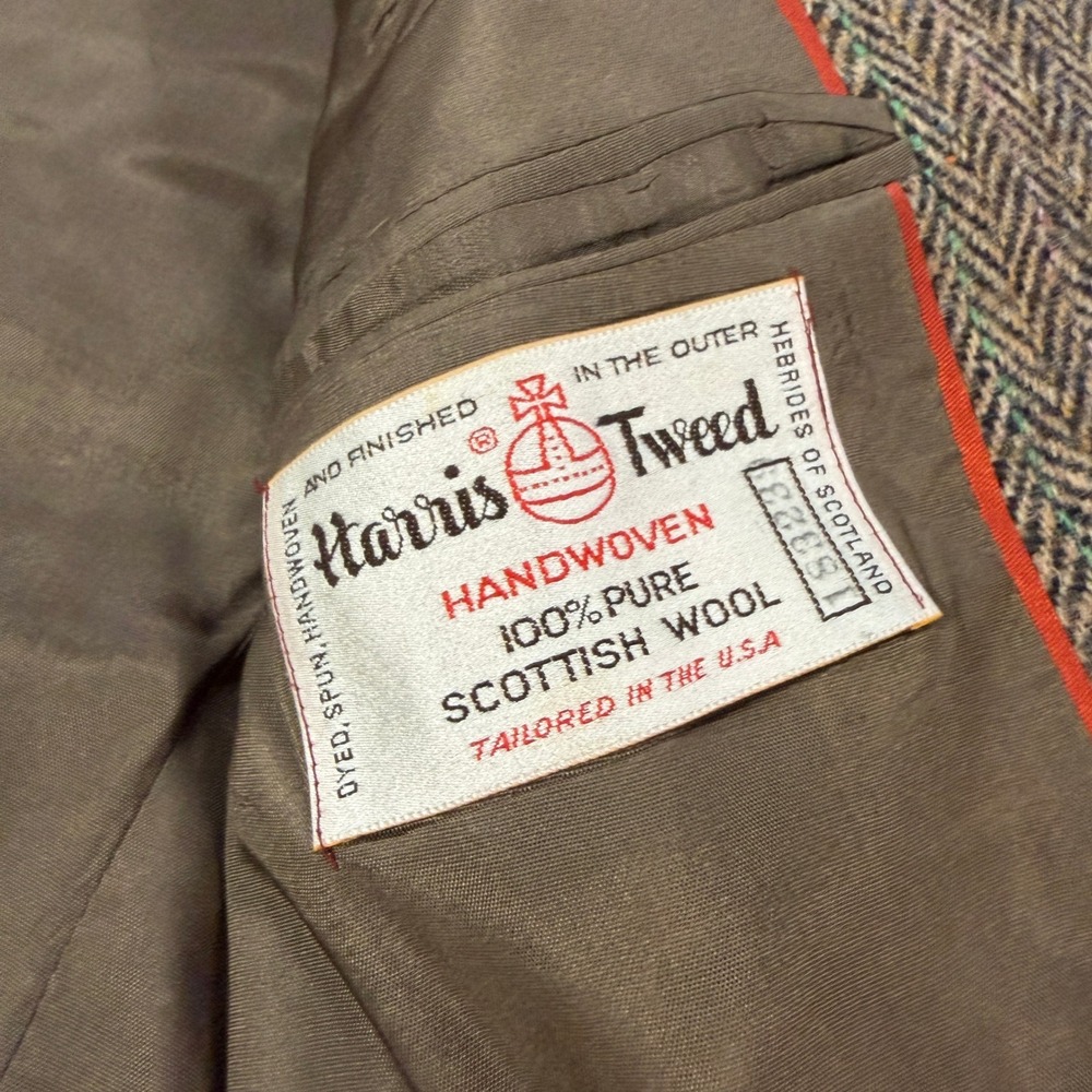 Sergio Valente Harris Tweed Men 44L Wool Herringbone Blazer Sport Coat Brown USA - Picture 8 of 14